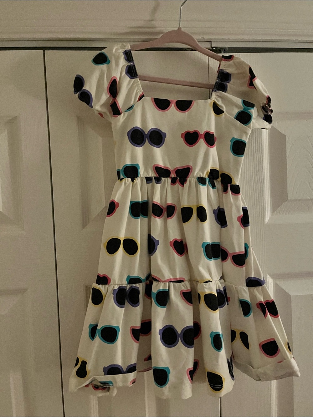White Kids Sundress with Multicolor Sunglasses Print